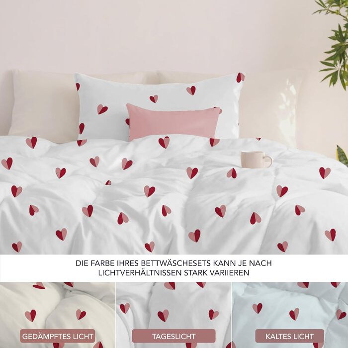 Комплект постільної білизни Dreamzie 4 предмети, 135x200 см, мікрофібра, з 2 наволочками 80x80 см, принт з рожево-червоними серцями, сертифікат Oeko-Tex