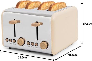 Тостер CREATE TOAST Retro Doble - 6 режимів, піддон для крихт, розморожування, підігрів, 2 широкі слоти, 750W (пісочний)