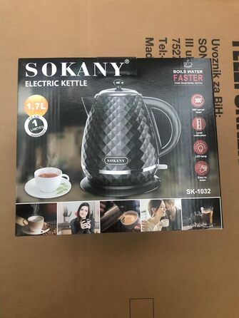 Електрочайник SOKANY SK-1032 2200 Вт, 1,7 л, білий, знімний фільтр від накипу, авто-вимкнення, індикатор рівня води, обертається на 360°, чайник для води та чаю