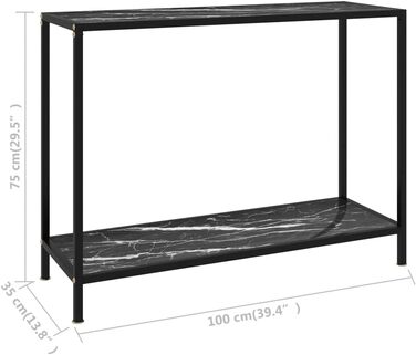 Консольний стіл vidaXL чорний і білий 100x35x75 см, загартоване скло і сталь, для коридору, гостьової, вітальні, декоративний туалетний столик