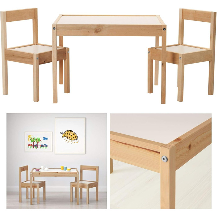 Дитячий стіл з 2 стільцями Ikea Latt, білий/сосна, компактний набір для кімнати
