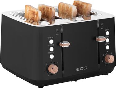 Тостер ECG ST 4768 Timber Black, 4 скибки, чорний, дерево