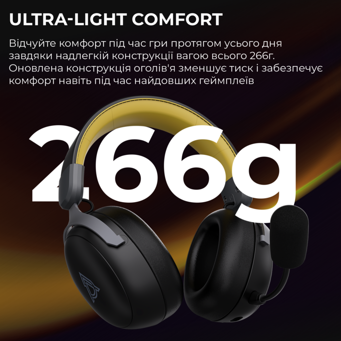Бездротова ігрова гарнітура Ajazz AHM08 MAX Black Gray Yellow (AHM08-MAX-BGY)