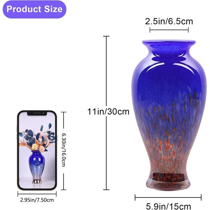 Ваза для квітів Murano Glas Mevsvase, блакитна, 30 см - декор на стіл, весілля, інтер'єр