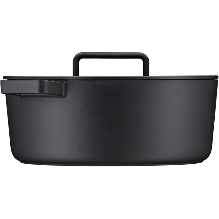 Овальний жаровий посуд WMF Flavour 34x28 см, чавунний, для індукції, емальований, з кришкою з конденсаційними виступами, сучасний дизайн, чорний
