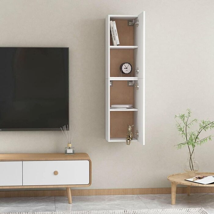 Комплект із 2-х навісних шаф для телевізора vidaXL, білий, 30,5x30x90 см, ДСП, меблі для вітальні