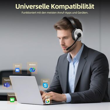 Бездротова гарнітура Wantek з мікрофоном та зарядною станцією, Bluetooth-навушники з USB-адаптером для кол-центру, офісу, Zoom, Skype та Teams, чорно-сріблясті