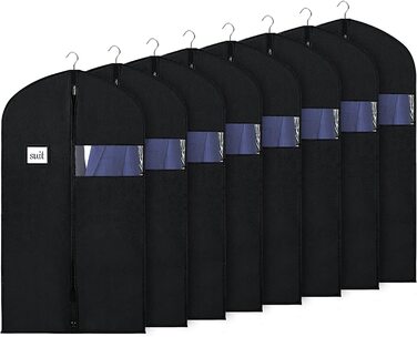 Комплект чохлів для одягу Syeeiex 60x101 см, прозоре вікно, чорний, 8 шт. – для зберігання піджаків, костюмів, сорочок