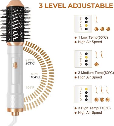 UKLISS Airstyler 5-в-1: Фен-щітка для волосся з насадкою для завивки, іонізація, золотий колір
