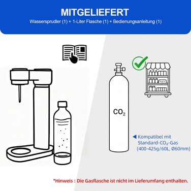 Сифон для газування води Sodastream (газвататор) з пляшкою 1 л, чорний, висота 40.3 см