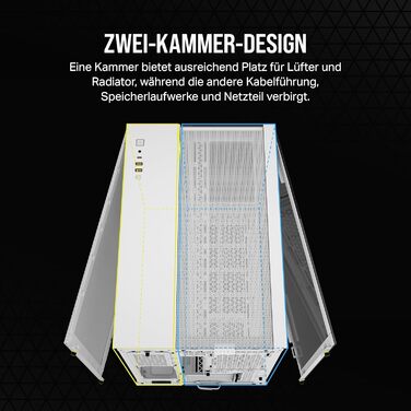 Корпус для ПК CORSAIR 2500X mATX, скло, білий, подвійна камера, сумісний з реверсивним підключенням материнської плати, без вентиляторів