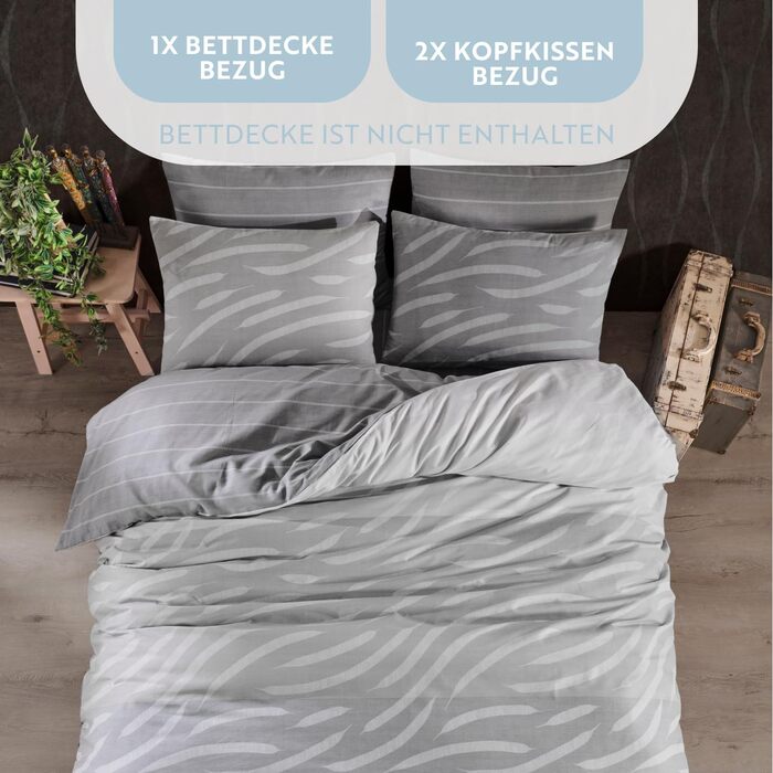Комплект постільної білизни з бавовни Prime Grey: підковдра 200x220 см та 2 наволочки 80x80 см, дихаюча та м'яка, з блискавкою, сертифікат Oeko-TEX, сірий колір