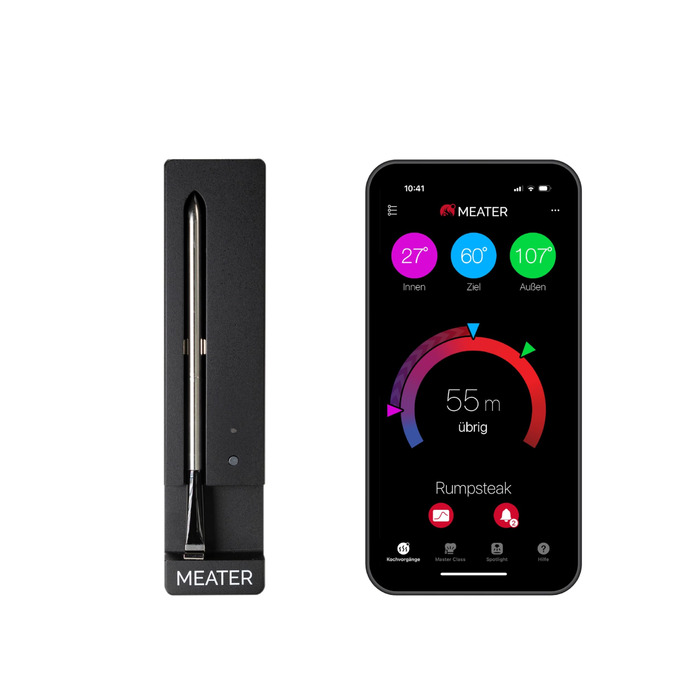 MEATER SE: Бездротовий розумний термометр для м'яса з Bluetooth | Великий радіус дії | Вимірює температуру м'яса та навколишнього середовища | Для приготування на грилі, в духовці, мангалі, на кухні, у коптилці, ротатерії | З чорним зарядним пристроєм
