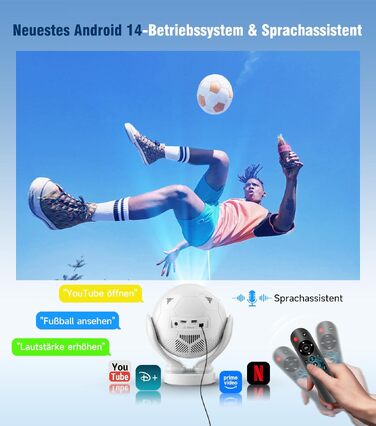 Magcubic Mini Beamer 4K/8K Android 14: Портативний проектор 1080P, 600 ANSI, WiFi 6, Bluetooth 5.4, Автофокус, 180° поворот, 12W динамік, для дому та вулиці (Білий)