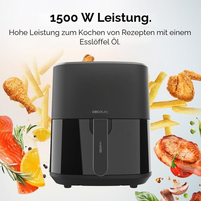 Аерофритюрниця Cecotec Cecofry Fantastik Window 4000 без олії, 5.5 л, з вікном, 1400 Вт, сенсорне керування, 9 програм, чорна