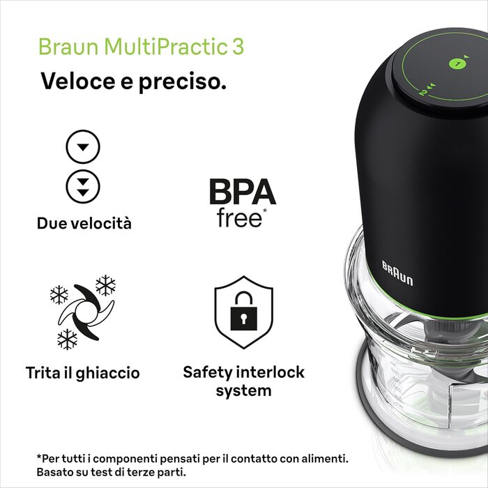 Подрібнювач Braun MultiPractic 3 CH3011BK чорний, 500 Вт, 4 леза з нержавіючої сталі, для льоду, посудомийна машина