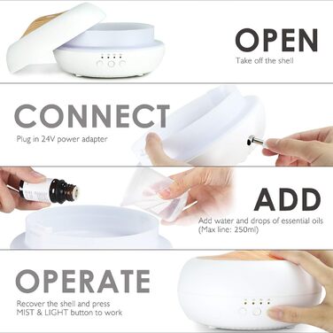 Аромадифузор SALKING 250 мл, ультразвуковий з підсвіткою, електричний зволожувач та лампа для ароматерапії з ефірними оліями, білий з імітацією дерева, для дому, офісу або йоги