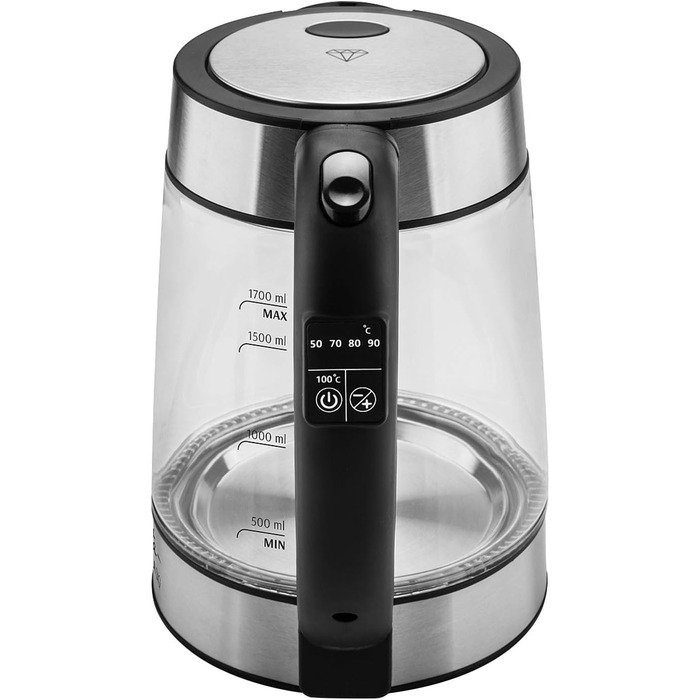 Скляний електрочайник ETA Crystela Digi з регулюванням температури 50-100°C, функцією підтримки тепла, 1.7 л, 2200 Вт