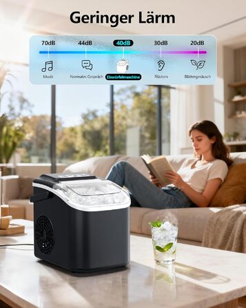 Льодогенератор портативний Klein Ice Maker 12 кг/24год, швидке виробництво льоду (8 кубиків за 6 хв), 2 розміри кубиків, самоочищення для дому, кухні, кемпінгу, вечірок