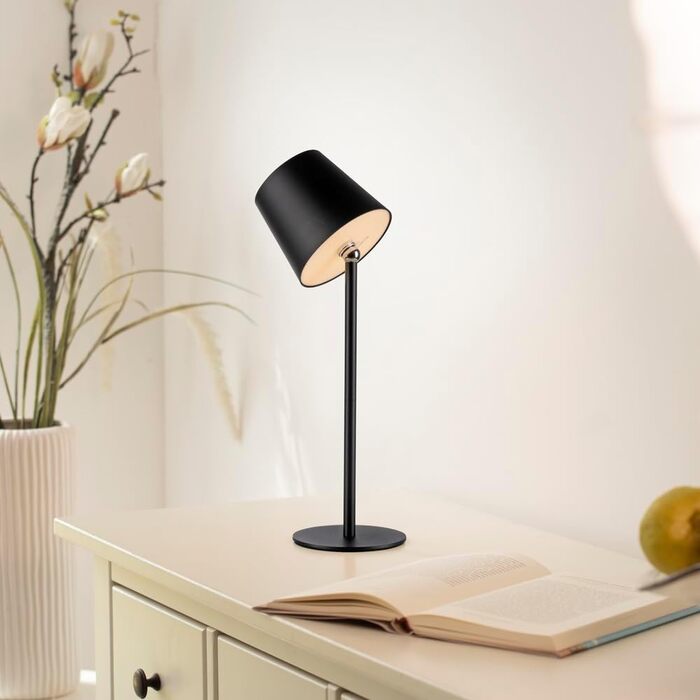 LED настільна лампа SellTec на акумуляторі, USB, білий колір, диммер, IP54, для саду, тераси, кемпінгу (чорний)