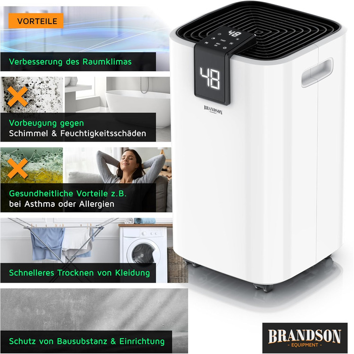 Осушувач повітря Brandson 16л з компресором для дому, спальні, підвалу - електричний, тихий, з дисплеєм