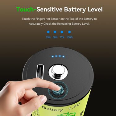 Акумулятори ENEGON C (LR14) 1.5V Li-Ion з портом USB-C для зарядки, 7400mWh, жовті (набір 4 шт)