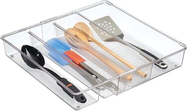 Органайзер для столових приборів mDesign, висувний, 4 секції, для кухонних шухляд, кремовий