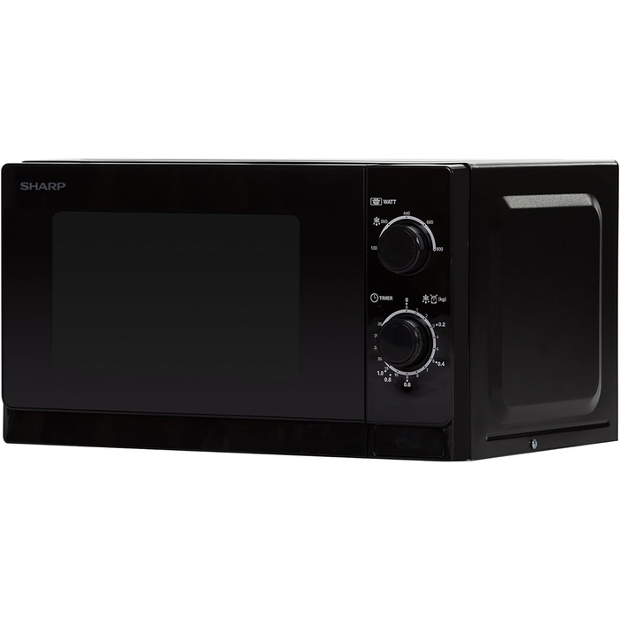 Мікрохвильова піч Sharp R200BKW 20 л, 800 Вт, 5 режимів, таймер 35 хв, чорна, скляний піддон, енергозберігаюча