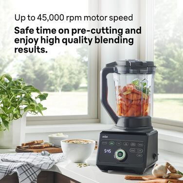 Блендер Braun PowerBlend 9 JB9040BK чорний, 1600 Вт, 2л, 18 програм, 10 швидкостей, професійний