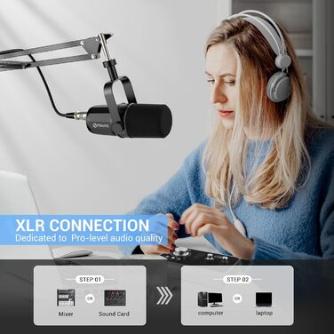 Динамічний мікрофон FDUCE SL40X XLR для вокалу, подкастів, ігор, стрімінгу та трансляцій, повністю металевий корпус, шумозахисна технологія, чорний
