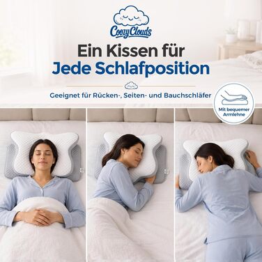 Ортопедична подушка для шиї та голови Premium з ефектом пам'яті (Memory Foam), ергономічна подушка-метелик для сну на боці та спині, змивний чохол, Graphite Grey