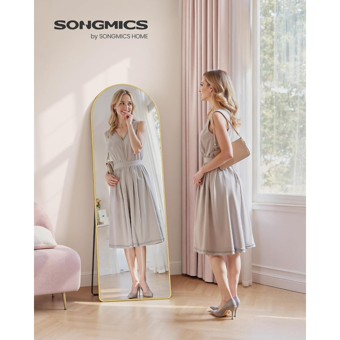 Дзеркало в повний зріст SONGMICS 160x50 см, алюмінієва рама, скло, кутове, блідо-золоте, для спальні, вітальні, передпокою LFM050BD01
