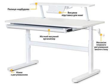 Дитячий стіл Evo-Kids TH-215 з полицею S50 XL White (арт.TH-215 W + BD-S50 XL)