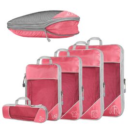 Набір компресійних органайзерів для подорожей Packing Cubes, 5 предметів, ультралегкі сумки для одягу в валізу та рюкзак, рожеві