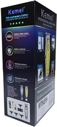 Kemei професійна машинка для стрижки волосся та бороди, електрична, бездротова, акумуляторна, для чоловіків, для барберів, срібляста, KM-1949