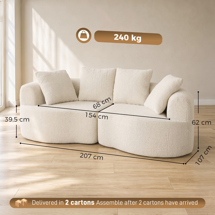 Диван 3-місний 207 см Cloud Sofa з ефектом chenille, 4 декоративні подушки, безінструментальна збірка, кремово-білий