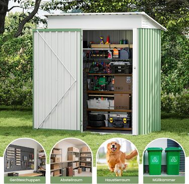 Металевий садовий будиночок UDPATIO 4 м³ (228x121x181 см) – для двору, інструментів, велосипедів, оцинкована сталь, з замком, зелений