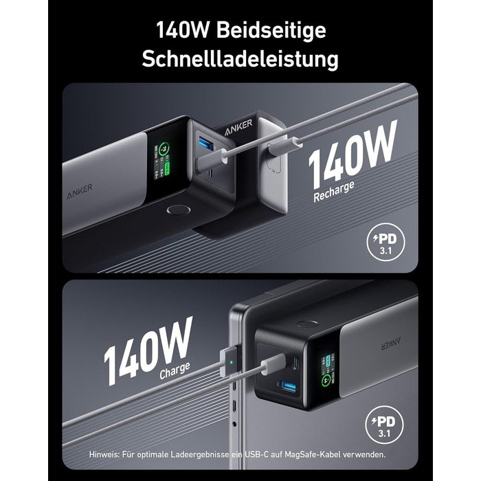 Power Bank Anker 737: 24000mAh, 140W, 3 порти, цифровий дисплей, сумісний з iPhone, Galaxy, MacBook, AirPods