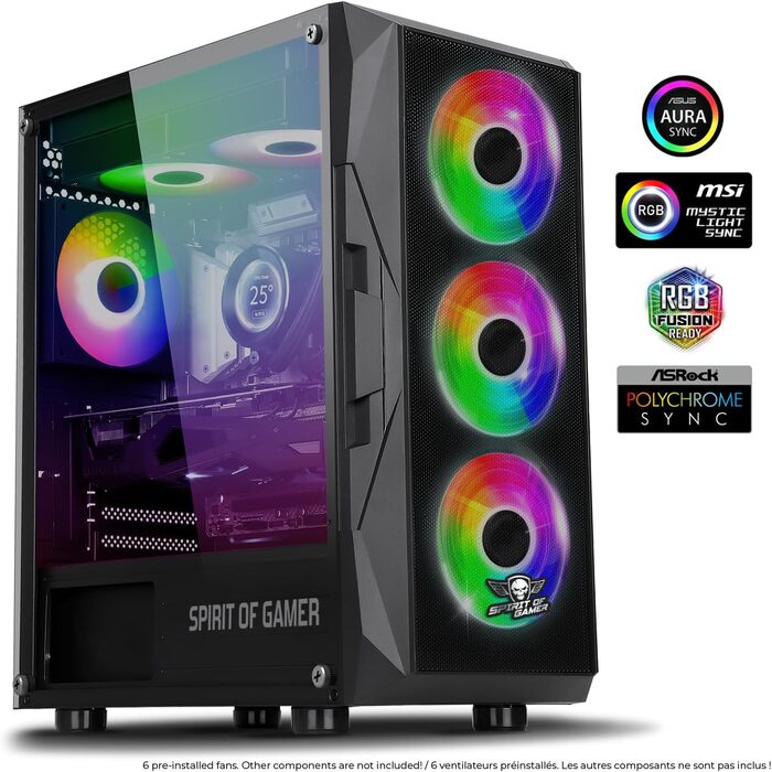 Корпус для ПК Spirit Of Gamer Rogue 7, RGB підсвітка, 6 ARGB вентиляторів 120 мм, сумісний з mATX, середній геймерський корпус із загартованим склом, оптимізований для охолодження