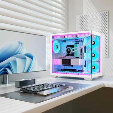Ігровий корпус FOIFKIN F600 ATX Mid-Tower, 6 ARGB PWM вентиляторів, панорамне скло 270°, Type-C, білий