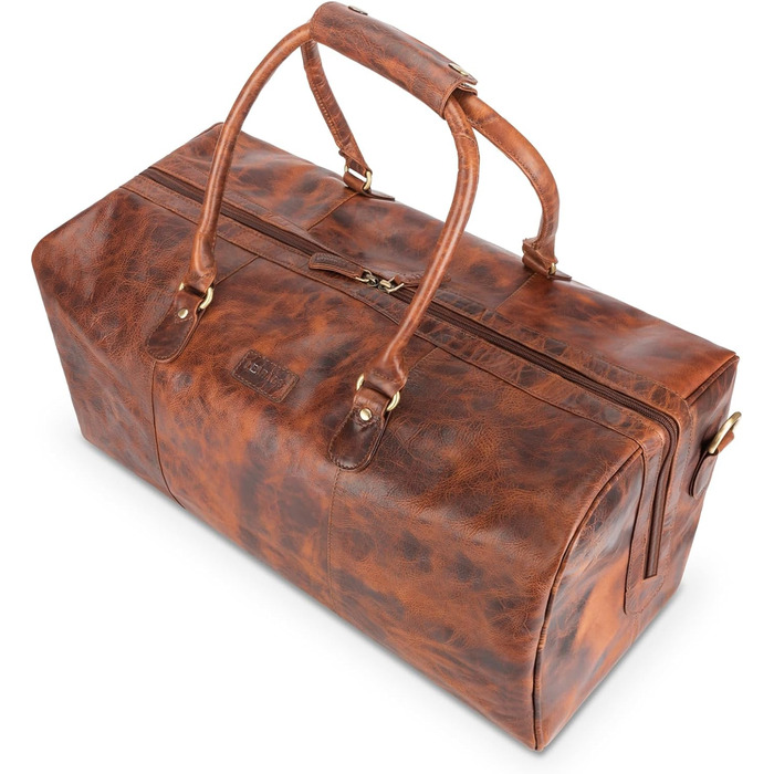 Дорожня сумка з натуральної шкіри LEABAGS, 40 л, преміум, для жінок і чоловіків, коричнева, спортивна, для подорожей, тренувань та літака