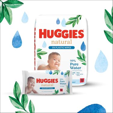 Дитячі вологі серветки Huggies Natural Biodegradable Sensitive, біорозкладні, для чутливої шкіри, велика упаковка (8х48 шт)