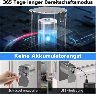 Розумний дверний замок Eseesmart з відбитком пальця, електронний Bluetooth замок 80 мм з циліндром, 2 ключі, керування через додаток