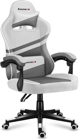 Ігрове крісло Huzaro Force 4.4 White Mesh, ергономічне, з підголівником і поперековою подушкою, до 130 кг, регулювання висоти, гойдалка, тканина, біле