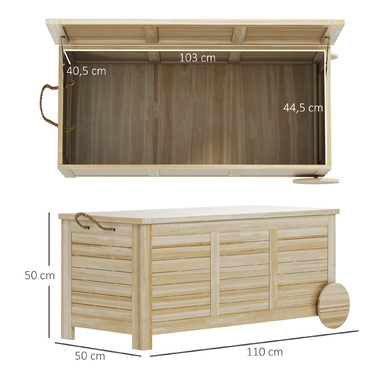 Outsunny Cushion Box 185 л Водонепроникний садовий ящик з колесами Дерев'яна погодостійка УФ-стійка подушка Коробка для зберігання Садова скриня для відкритого саду Балкон з натурального дерева