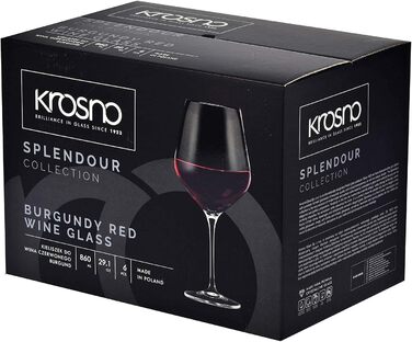 Набір келихів для червоного вина Krosno Splendour, 860 мл, 6 шт, великі, для бургундського, скляні, для дому, ресторану, вечірки, можна мити в посудомийці