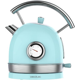 Електрочайник Cecotec ThermoSense 420, 1,8 л, 2200 Вт, з температурним індикатором, нержавіюча сталь, 360° база, вінтажний стиль, блакитний