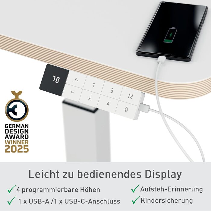 Регульований стіл Leitz Ergo Compact 80x60 см, білий - електричний, для офісу та дому, до 80 кг, з нагадуванням про зміну положення