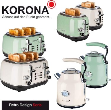 Тостер Korona 21676, 4 тости, кремовий, 1630 Вт: розморожування, підігрів, регулятор ступеня підсмажування, підставка для булочок, лоток для крихт