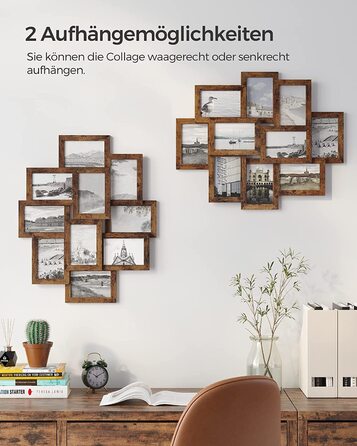 Фоторамка SONGMICS на 10 фото 10x15 см, дерев'яна (MDF), вінтажний коричневий RPF20WT